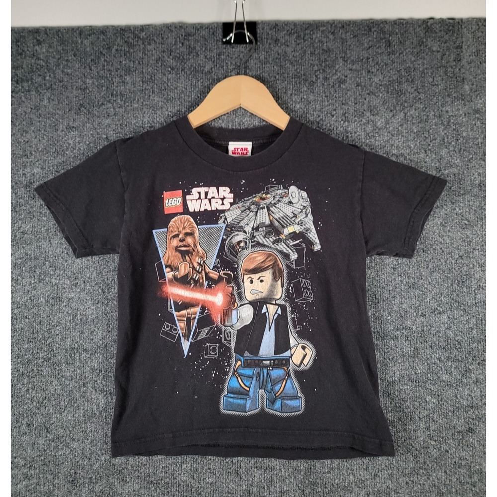 Vintage Lego Star Wars Graphic Tee Youth Kids Size 5-6 Black T-Shirt Chewbacca